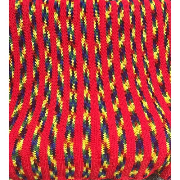 Handmade Crochet Blanket Afghan Throw 72x76 Rainbow Bright Colors Stripes Boho